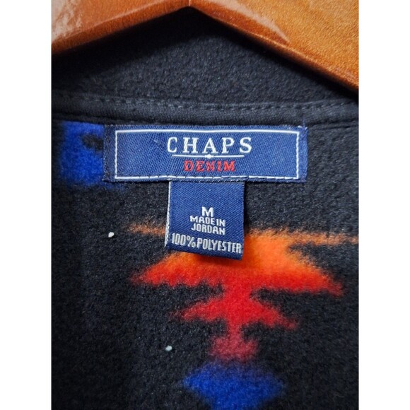 Vtg Chaps Denim Ralph Lauren Axtec Fleece Vest Womens Medium Southwestern Zip - Picture 3 of 10
